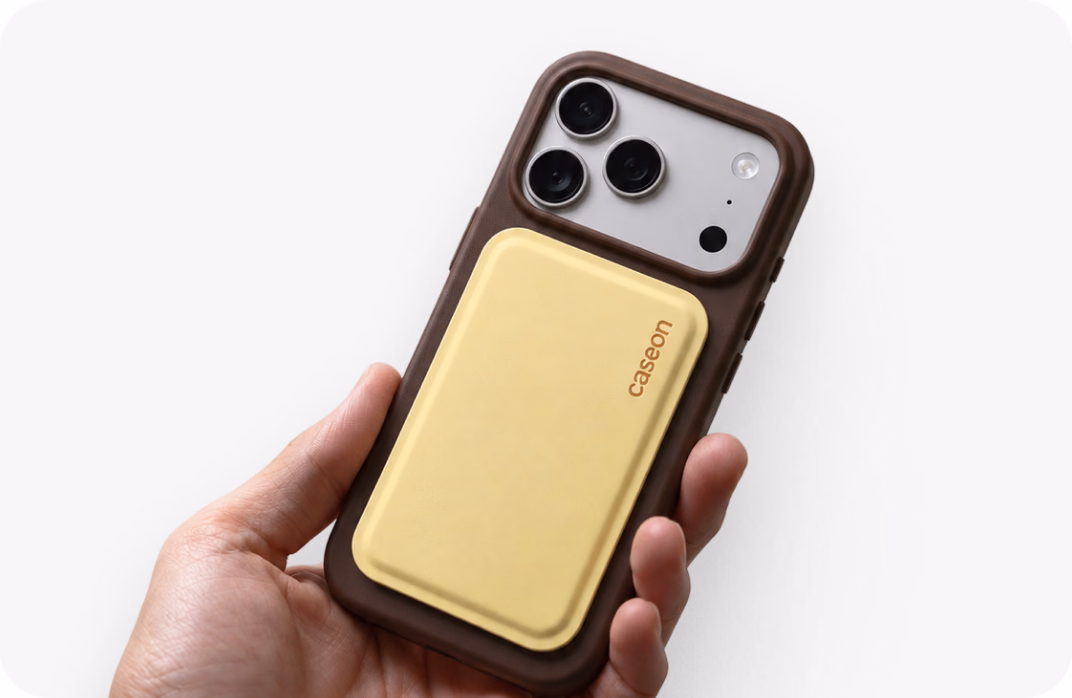 Hand holding an iPhone in the Caseon Core case